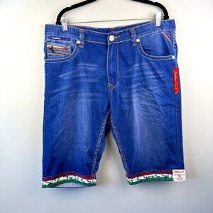 Racer Car Denim Jeans 5 Pocket Faded Denim Shorts‎ Men's Size 38